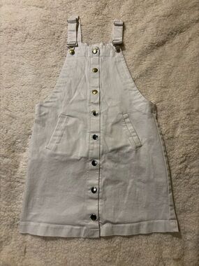 Harper White Button-Front Mini Overall Dress0126